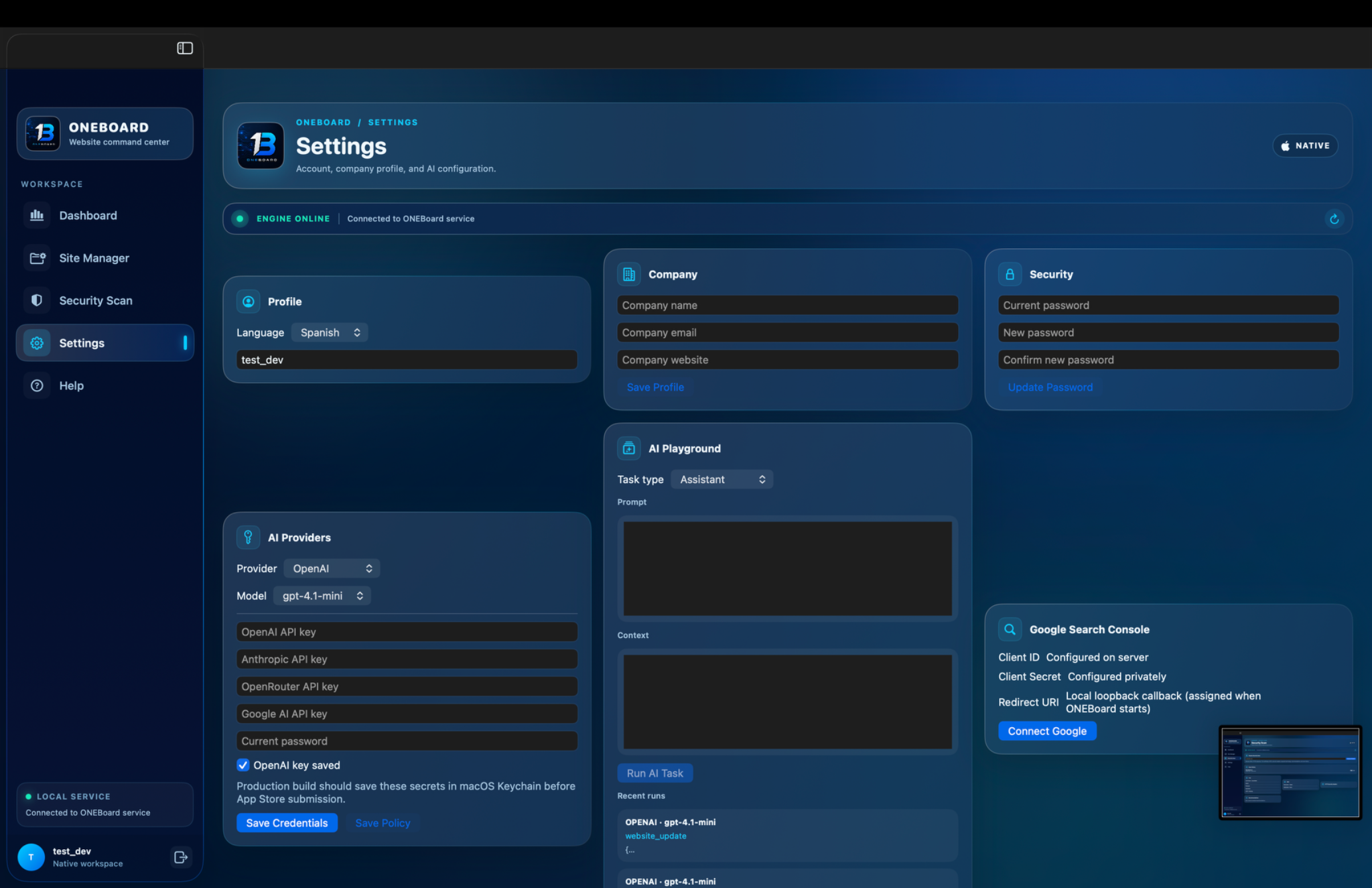 ONEBoard Settings